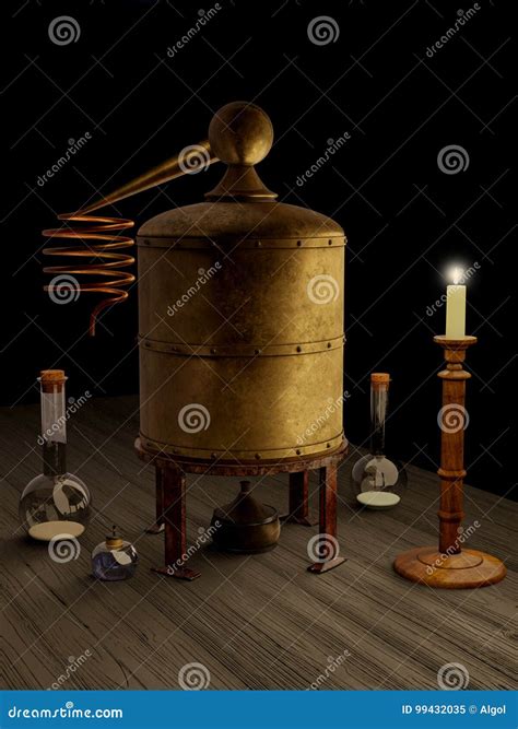 Alchemy Laboratory Still And Equipment Stock Illustration