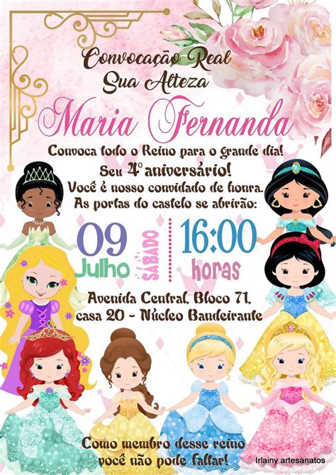 Convite Digital Princesas Disney Cute Elo Produtos Especiais