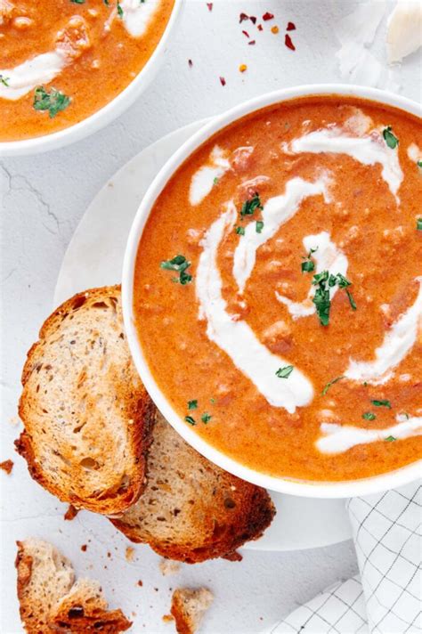 Creamy Vegan Tomato White Bean Soup With Roasted Garlic Eating By Elaine