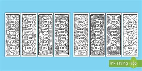 Free Bentley Mindfulness Name Colouring Bookmarks