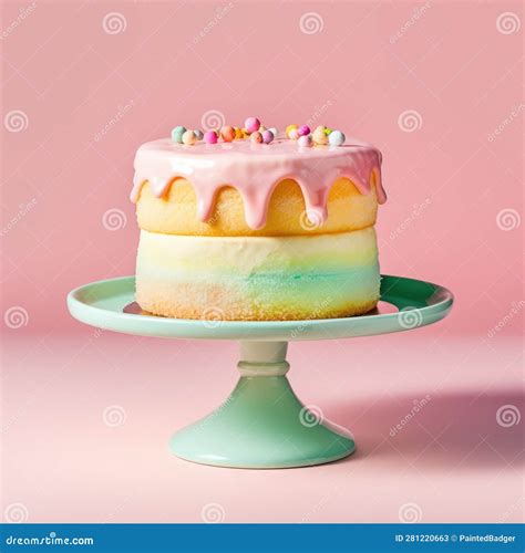 Pastelkleurige Sponzaart Verjaardagstaart Cakestand Stock Illustratie