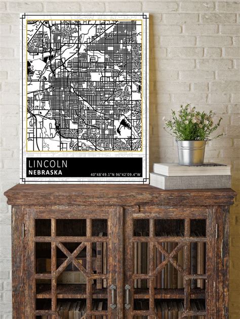 Lincoln Nebraska City Street Map Hanging Canvas Map Of Etsy Street