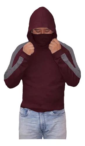 Playera Manga Larga Con Gorro Hombre Vino G Claro Capucha