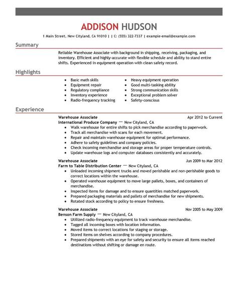 Best Warehouse Associate Resume Example From Professional Resume Writing Service