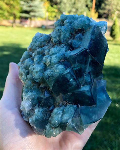 Large Dark Green Cubic Fluorite Crystal Cluster With Druzy Light Green