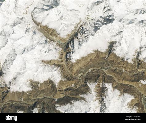 Satellite Image Of A Surging Glacier In Northern Pakistan Stock Photo
