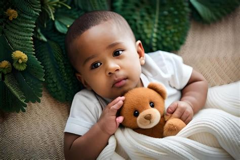 Premium Photo A Baby Is Holding A Stuffed Animal And Is Looking At