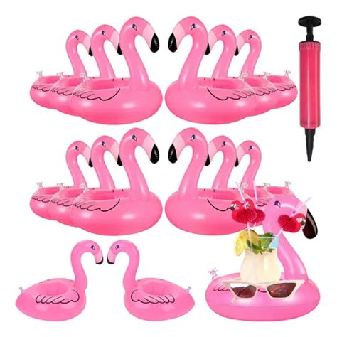 Portavasos Flamingo Inflable Fiesta Alberca Bebida Kit Pcs Meses