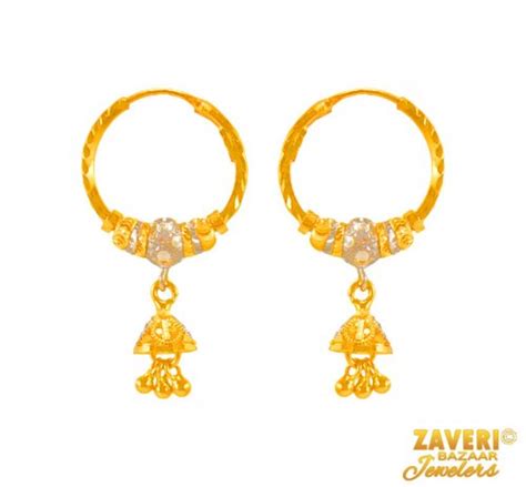 22 Karat Gold Two Tone Bali Ajer65796 22k Gold Bali Earring Is Designed With A Beaded Gold