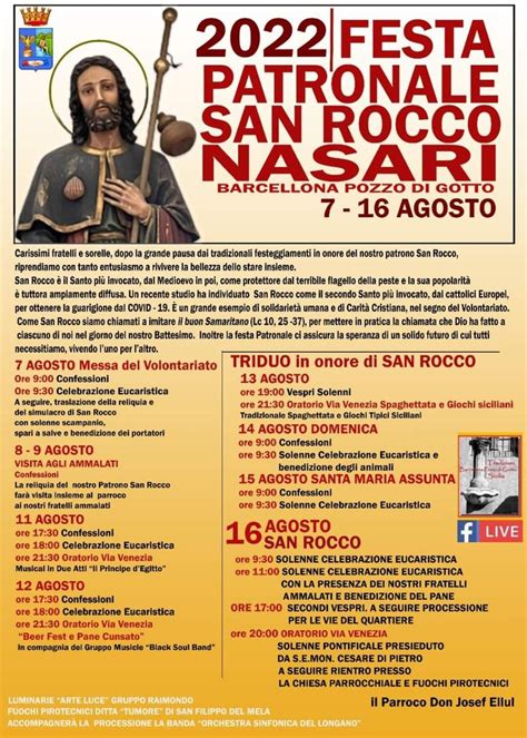 Festa Di San Rocco Nasari Quartiere Nasari Barcellona Pozzo Di