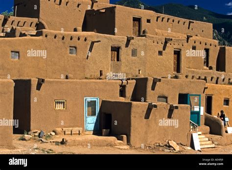 Adobe Buildings In Taos Pueblo A Unesco World Heritage Site In New