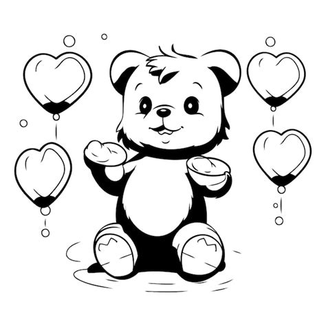 Premium Vector Cute Panda With Balloons Black And White Vector