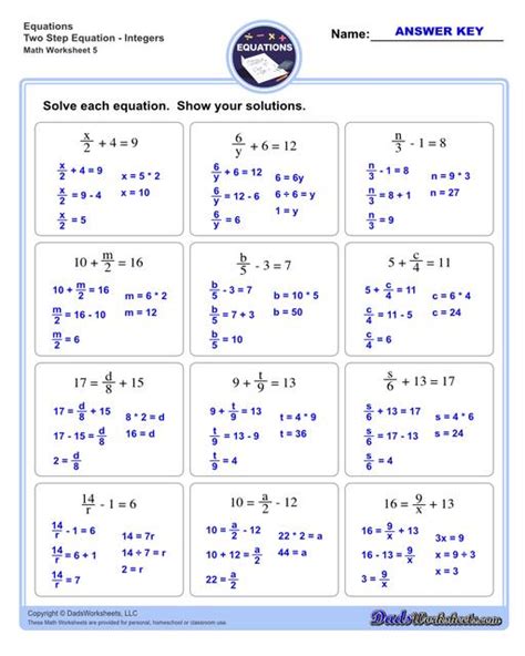 How To Do Two Step Algebra Equations With Fractions Free Worksheets