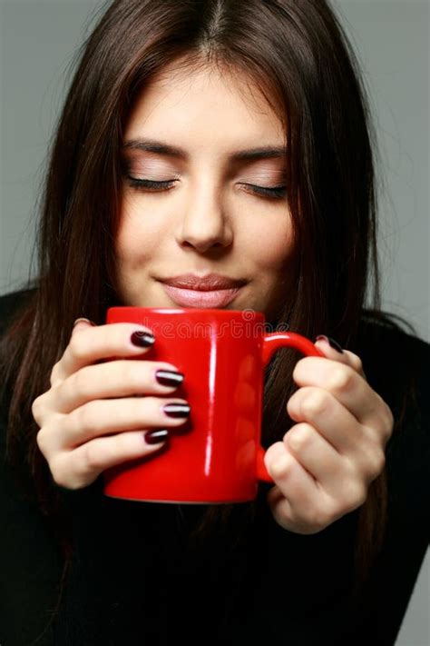 Beautiful Woman Drinking Coffee Stock Image Image Of Aroma Closeup