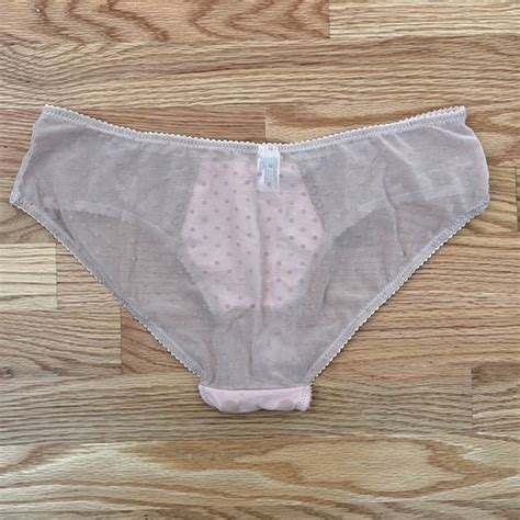 Intimates Sleepwear Sheer Tan Nude Blush Pink Polka Dot Bikini Panty Bow Lingerie Lace