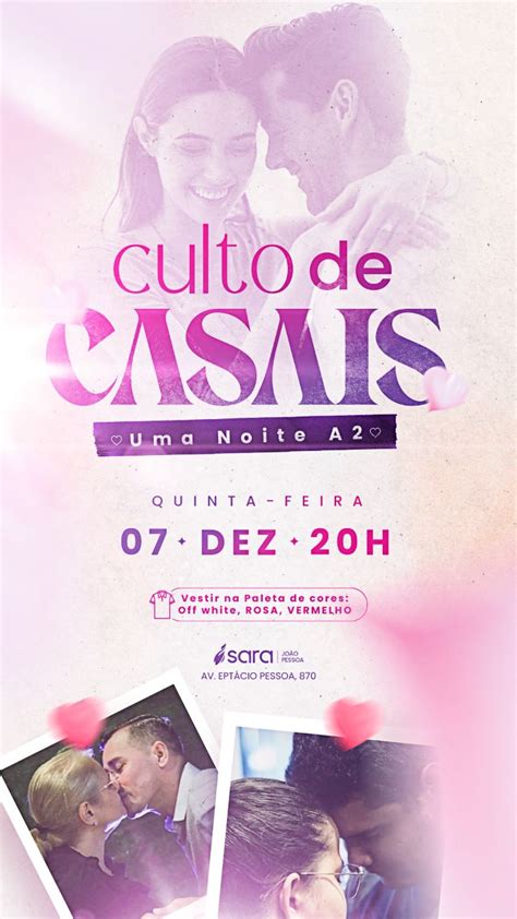 Flyer Culto de Casais em 2024 Cartaz de divulgação Modelo de cartaz