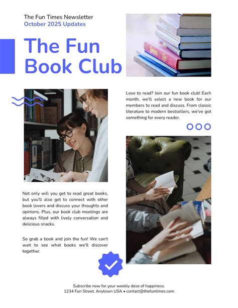 White Blue Fun Book Club Event Newsletter Template Venngage