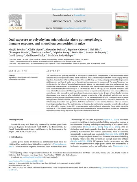 Pdf Oral Exposure To Polyethylene Microplastics Alters Gut Morphology