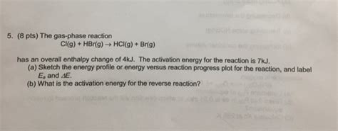 Solved 5 8 Pts The Gas Phase Reaction Cl G HBr G Chegg