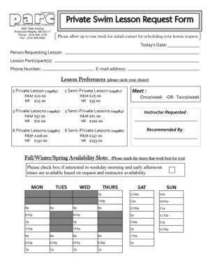 Fillable Online Richmondheights Private Swim Lesson Request Form