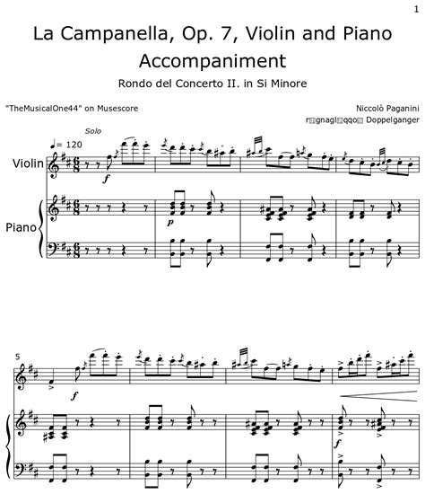 La Campanella Op 7 Violin And Piano Accompaniment Sheet Music For