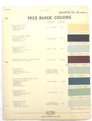 Find 1952 BUICK DUPONT COLOR PAINT CHIP CHART ALL MODELS ORIGINAL In