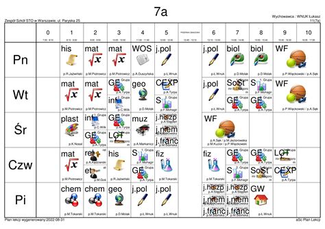 plan lekcji 2022 2023 PK 10 Dwujęzyczna Szkoła Podstawowa Nr 5 STO im