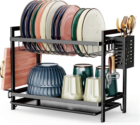 Ispecle Dish Drying Rack For Kitchen Counter 2 Tier Dish Rack With