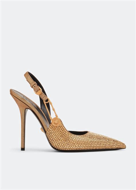 Versace Safety Pin Slingback Pumps For Women Gold In Uae Level Shoes