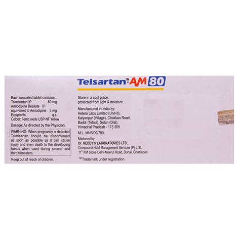 Telsartan AM 80 Tablet 10 S Price Uses Side Effects Composition