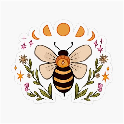 Cute Bee With Moon Phases And Flowers Sticker For Sale By