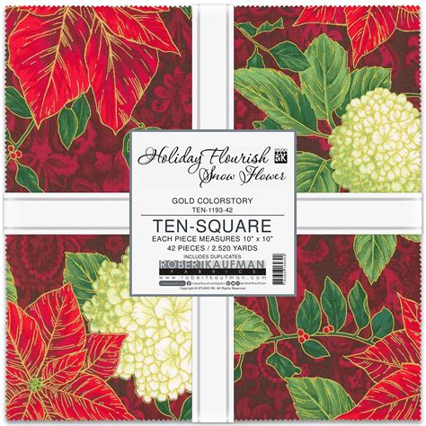 Robert Kaufman Fabrics Holiday Flourish Snow Flower Layer Cake Gold By