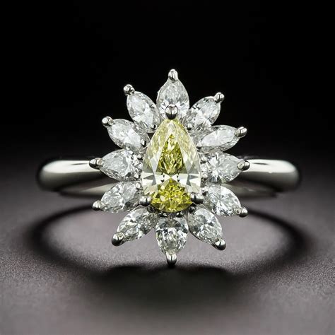 Estate .56 Carat Fancy Yellow Pear-Shaped Diamond Halo Ring