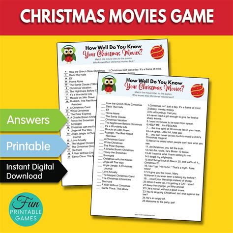 Christmas Movie Quotes Quiz Printable Game With Answer, Christmas ...