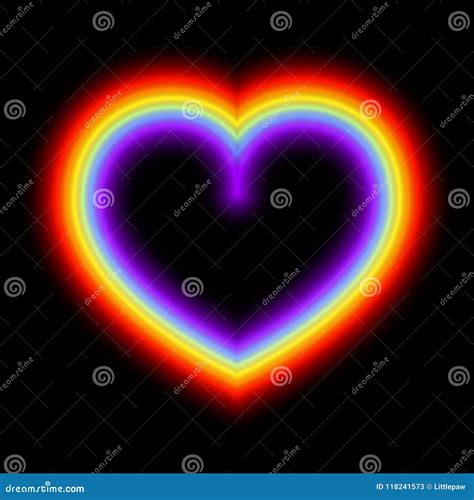 Neon Glowing Rainbow Heart Lgbt Pride Gay Love Vector Illustration