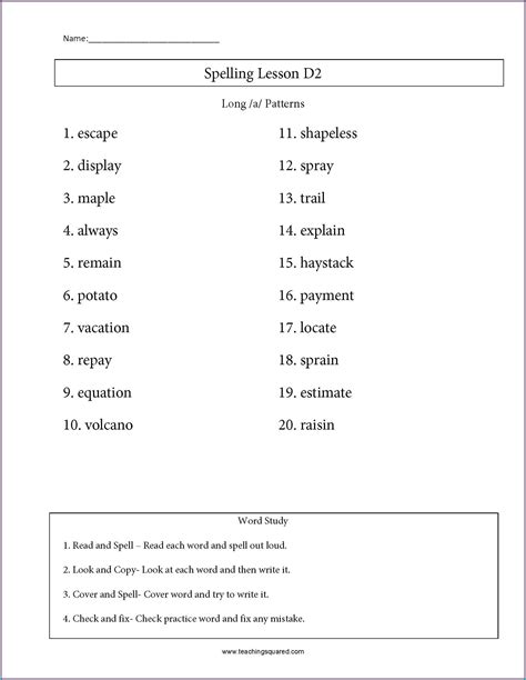 4th Grade Spelling Words Worksheets