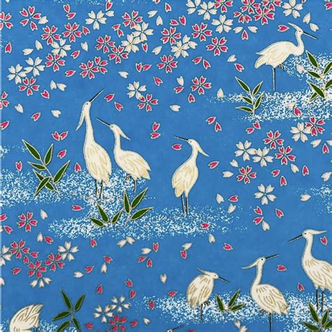 Japanese Yuzen Chiyogami Washi Paper Y0939 White Cranes And Floral