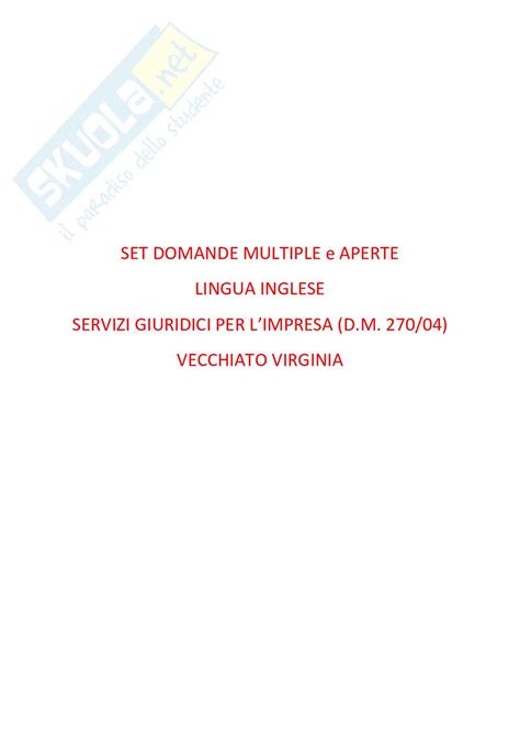 Paniere Lingua Inglese Servizi Giuridici Risposte Multiple E Aperte