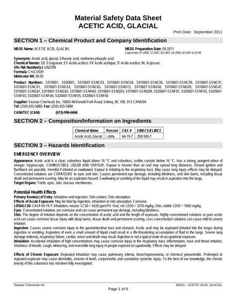 PDF Material Safety Data Sheet ACETIC ACID GLACIAL ACID GLACIAL Pdf