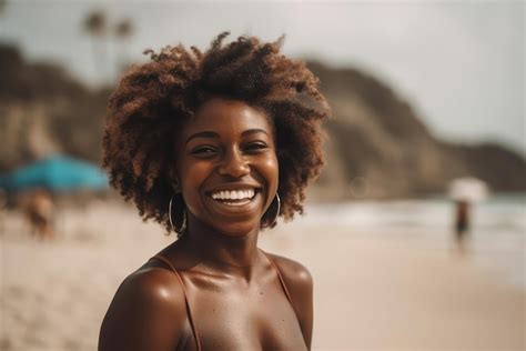 Premium AI Image Generative AI Illustration Of Charming African American Woman In Bikini