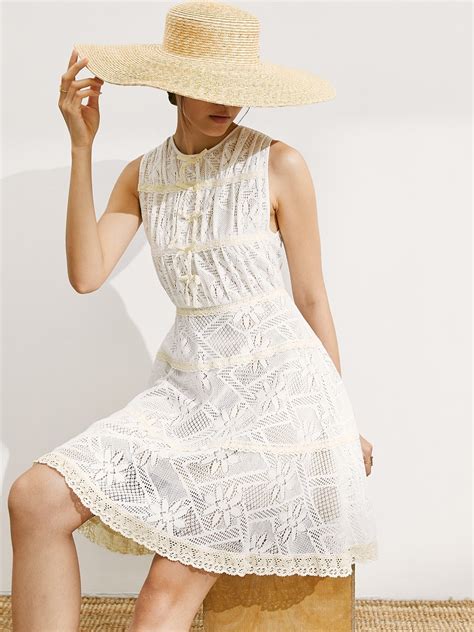 Janesuda X Pomelo Lace Accent Tie Front Sleeveless Dress Cream