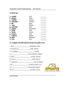 Spanish Present Perfect Tense Worksheet Past Participle Participio