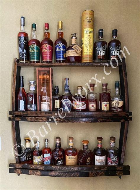 Whiskey Barrel Shelf Bourbon Bar Wall Mounted Bar Alcohol Etsy Liquor Shelf Whiskey Barrel