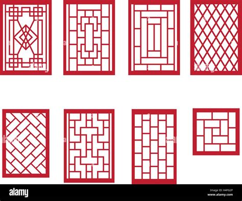 Set Of Chinese Pattern Window With Frame Vector Stock Vector Image