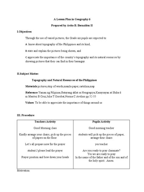 A Lesson Plan in Geography by Avito B. Bernaldez II | PDF | Philippines ...