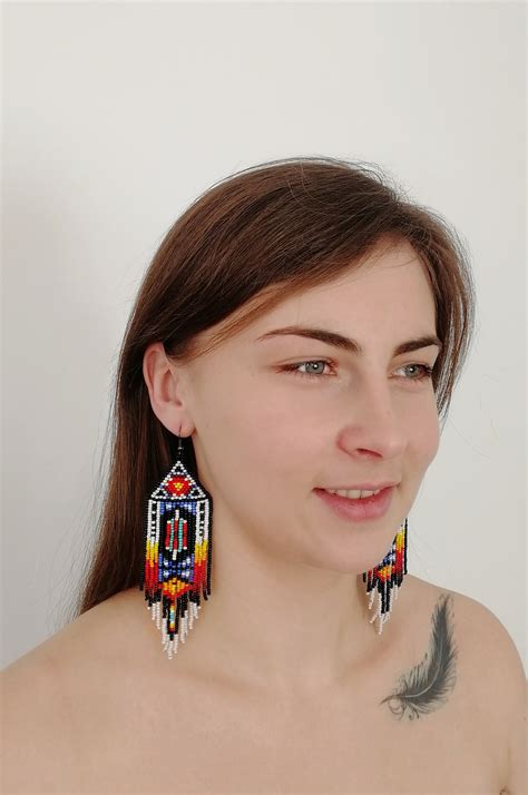 Native America Inspired Bead Earrings Native American Style Etsy