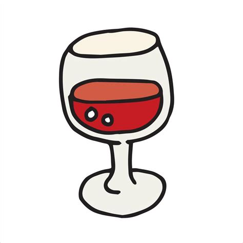 Vector Illustration In Doodle Style Cartoon Glass Of Wine Simple