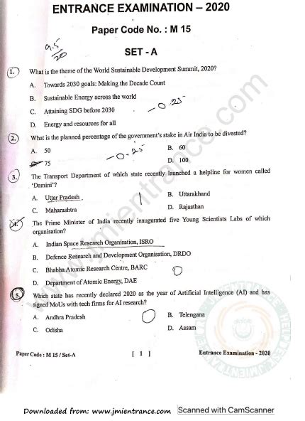 MA Applied Psychology 2020 Jamia Entrance Question Paper