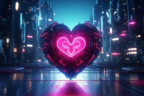 Premium Ai Image Cyberpunk Hightech Neon Glowing Heart Cyber