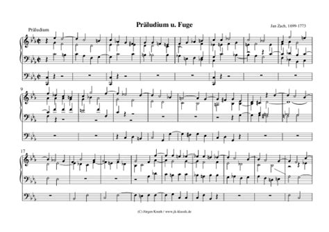 Präludium u Fuge c moll Orgel Solo PDF Noten von Jan Zach 1699 1773